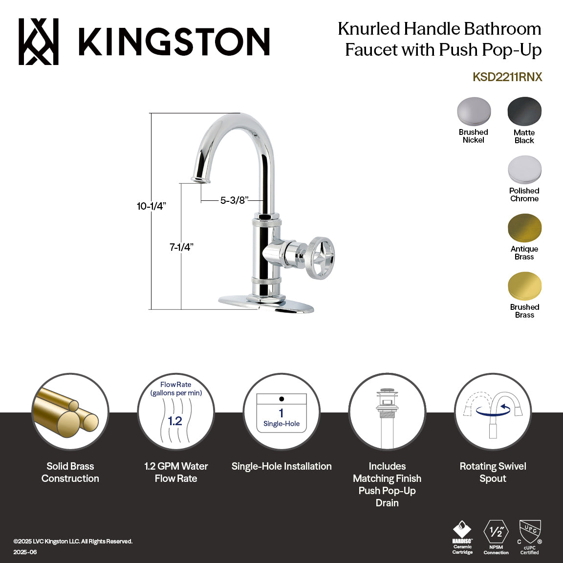Kingston Sona KSD2211RNX - Ostro One-Handle 1-Hole Bathroom Faucet with Deck Plate and Push Pop-Up Drain, Polished Chrome — thumbnail 2